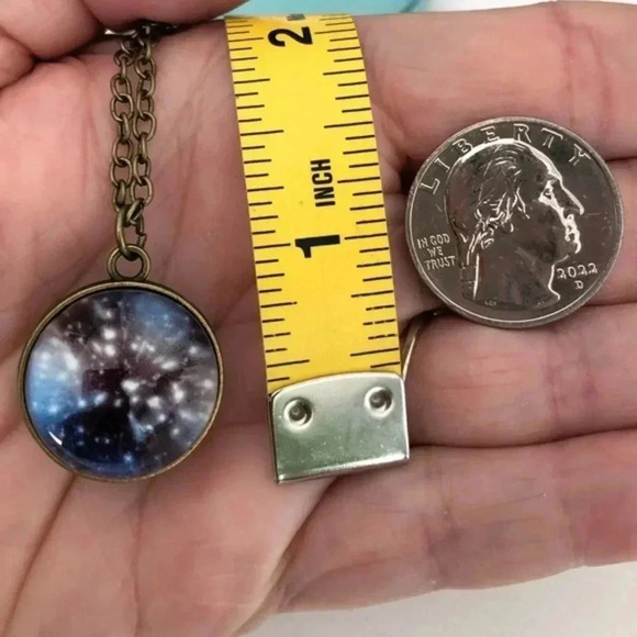 3D Galaxy Globe Unique Glass Brass Chain Necklace - Picture 4 of 5